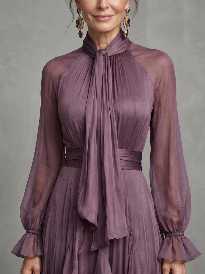 DEMETRIA | TIE NECK MAXI DRESS FOR WOMEN