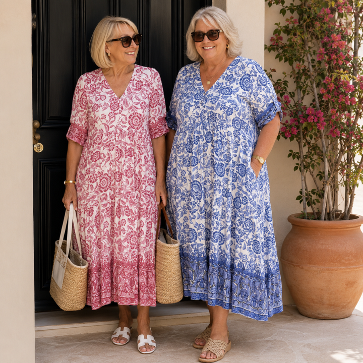 KEISHA | GRACEFUL V-NECK FLORAL DRESS FOR WOMEN