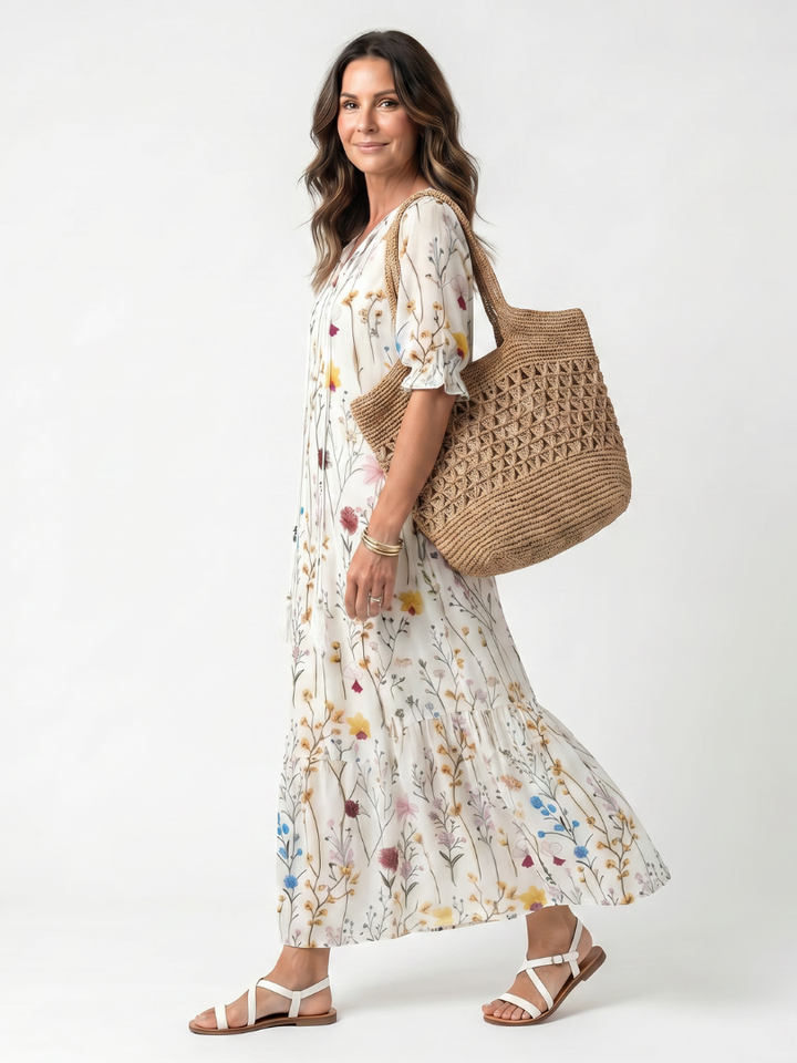 SYLVIE | BOTANICAL PRINT MIDI DRESS FOR WOMEN