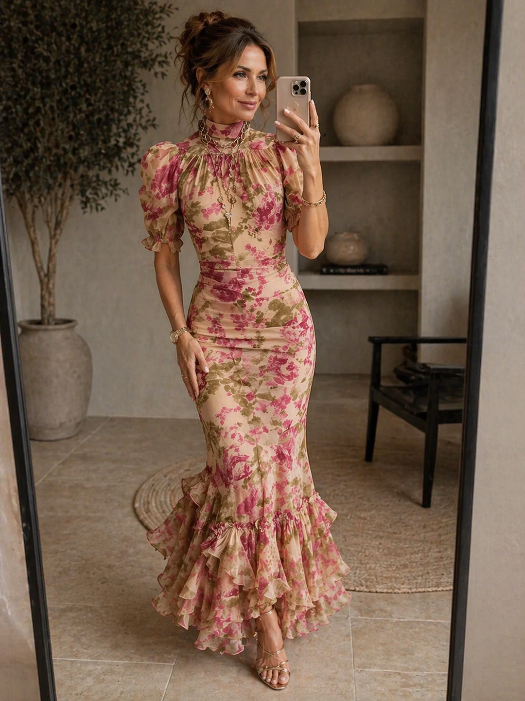 MIRABEL | FLORAL PUFF-SLEEVE MAXI DRESS FOR WOMEN