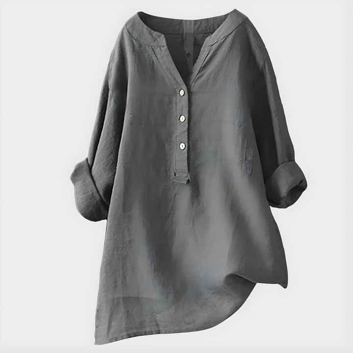 HANNA | COTTON-LINEN V-NECK BLOUSE FOR WOMEN