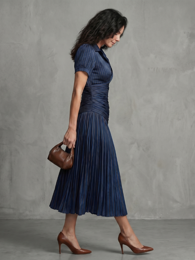 THEODORA | PLEATED WAISTLINE MIDI DRESS FOR WOMEN