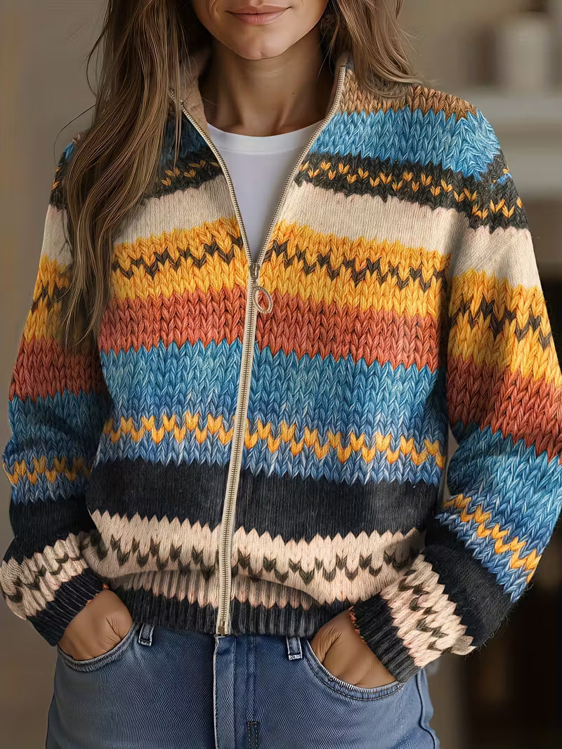 KLARA | MULTICOLOR ZIGZAG KNIT CARDIGAN FOR WOMEN