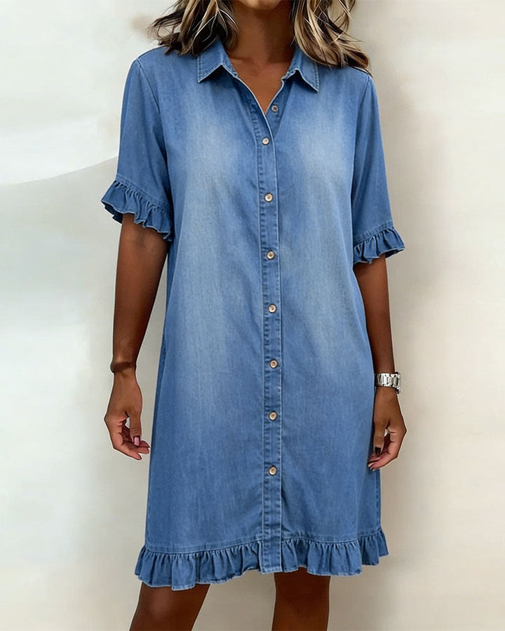 NANNA | RUFFLE SLEEVE DENIM DRESS FOR WOMEN