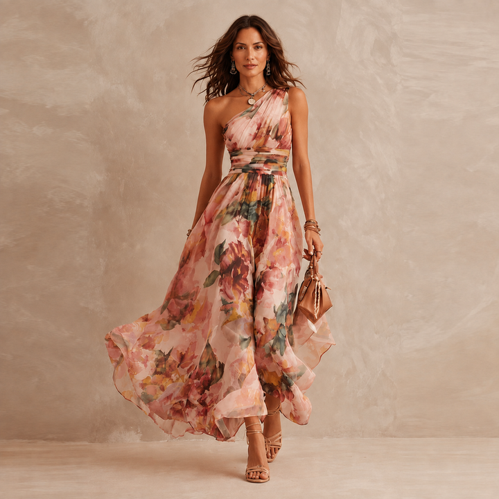 CELESTE | ONE-SHOULDER FLORAL MAXI DRESS FOR WOMEN