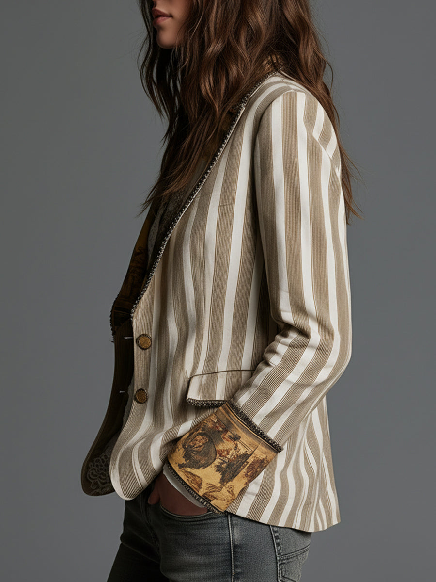 SUZANNE | BOHEMIAN STRIPED PRINT-COLLAR BLAZER FOR WOMEN