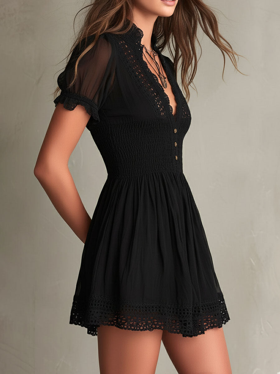 EULALIE | MUSE SMOCKED LACE-TRIM DRESS FOR WOMEN