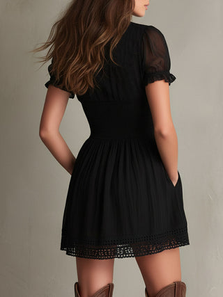 EULALIE | MUSE SMOCKED LACE-TRIM DRESS FOR WOMEN