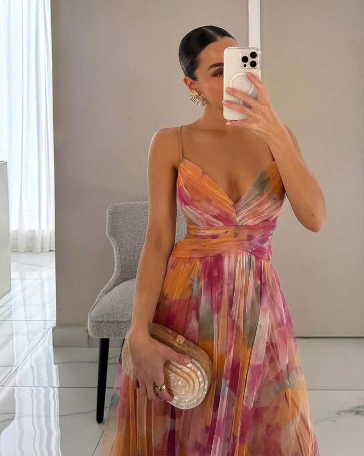 CAMILLA | WATERCOLOR CHIFFON MAXI DRESS FOR WOMEN