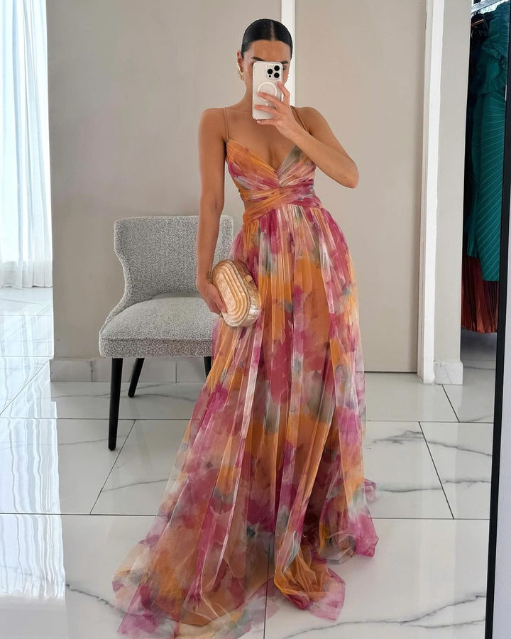 CAMILLA | WATERCOLOR CHIFFON MAXI DRESS FOR WOMEN