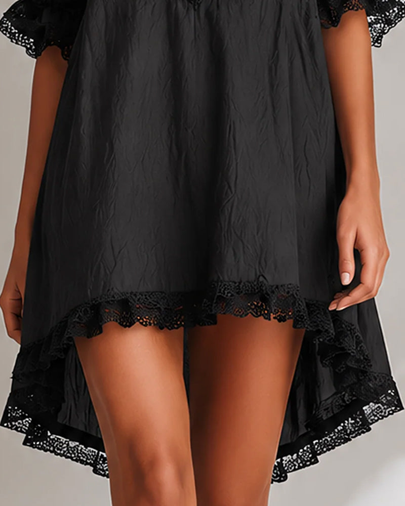 ELODIE | LACE-TRIM V-NECK MINI DRESS FOR WOMEN