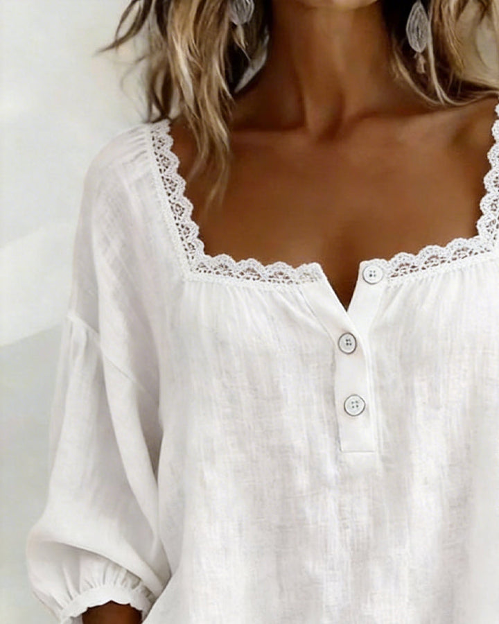 CARLOTTA | LACE-TRIM SQUARE NECK BLOUSE FOR WOMEN