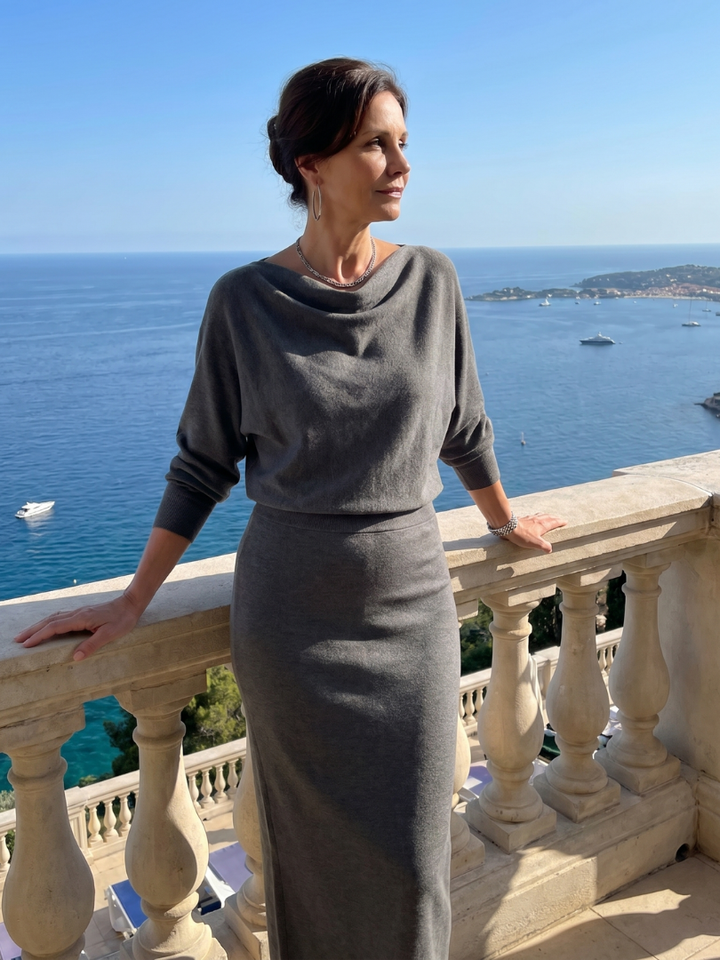 ROMY | DRAPED NECKLINE MIDI DRESS FOR WOMEN