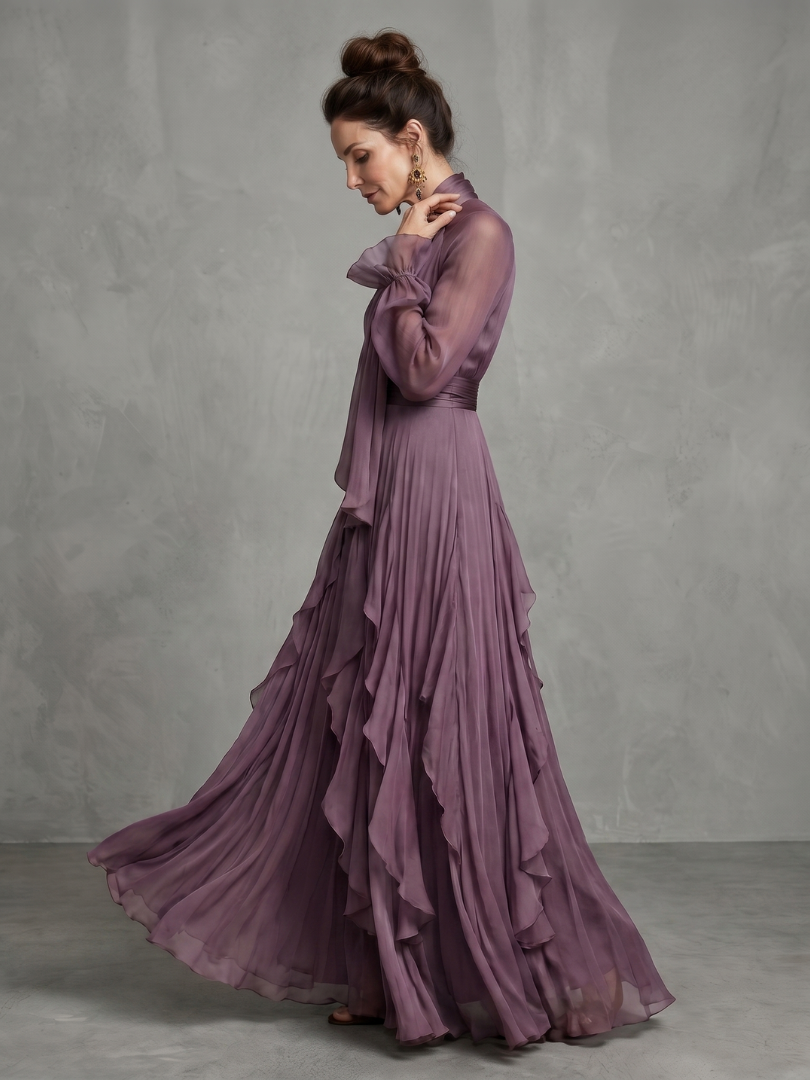 DEMETRIA | TIE NECK MAXI DRESS FOR WOMEN