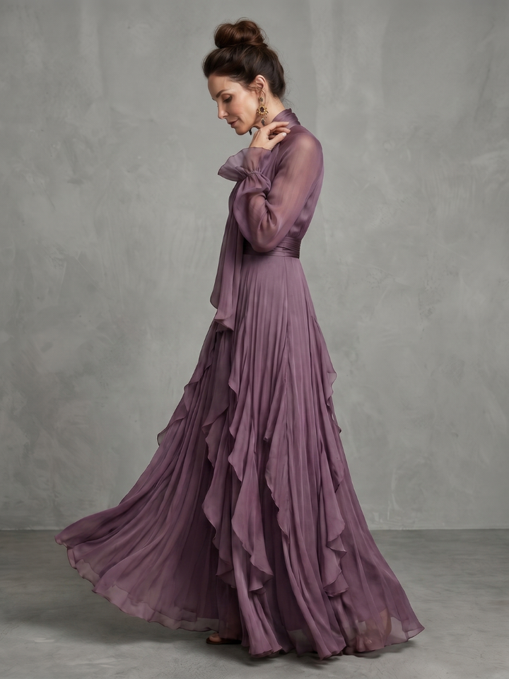 DEMETRIA | TIE NECK MAXI DRESS FOR WOMEN