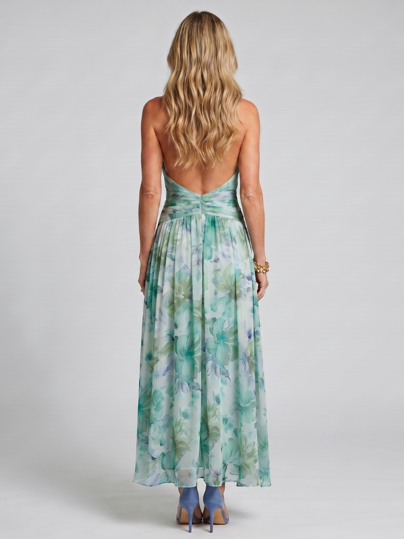 PORTIA | PLEATED HALTER MIDI DRESS FOR WOMEN