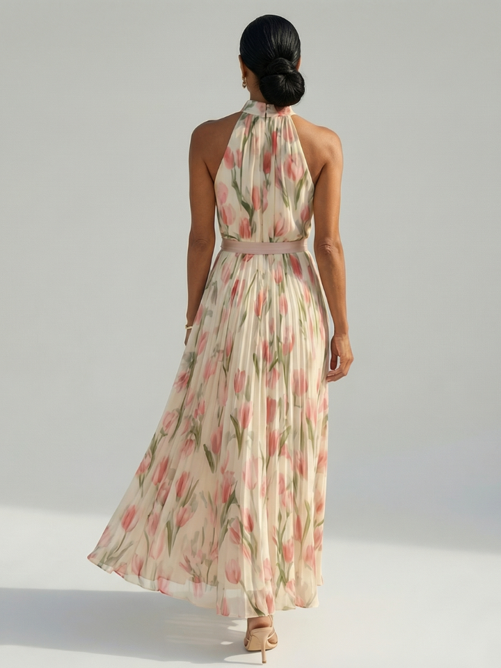 AURELLE | FLORAL HALTER MIDI DRESS FOR WOMEN