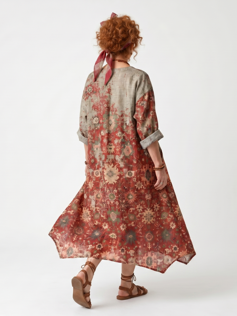 SAFFRON | MIXED PATTERN MIDI DRESS FOR WOMEN