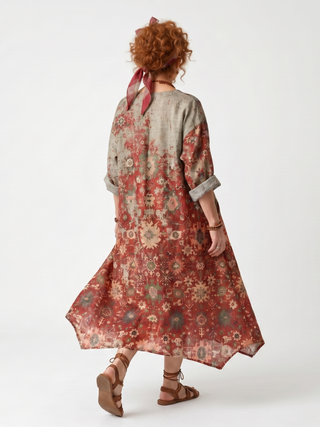 SAFFRON | MIXED PATTERN MIDI DRESS FOR WOMEN