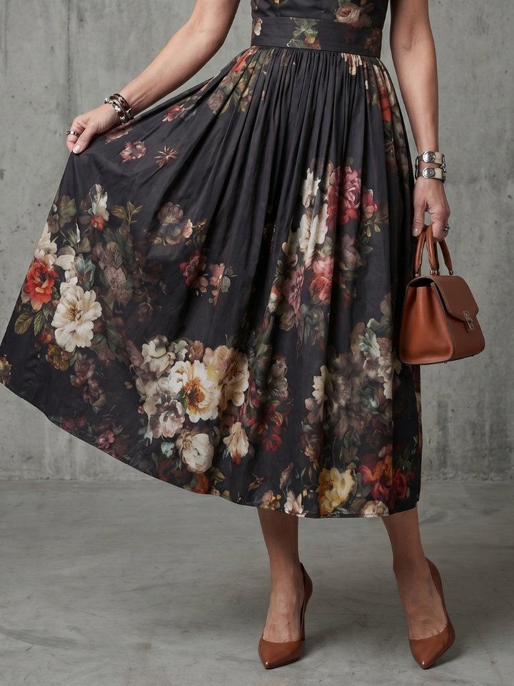 GRETA | NECK PLEATED MIDI DRESS FOR WOMEN