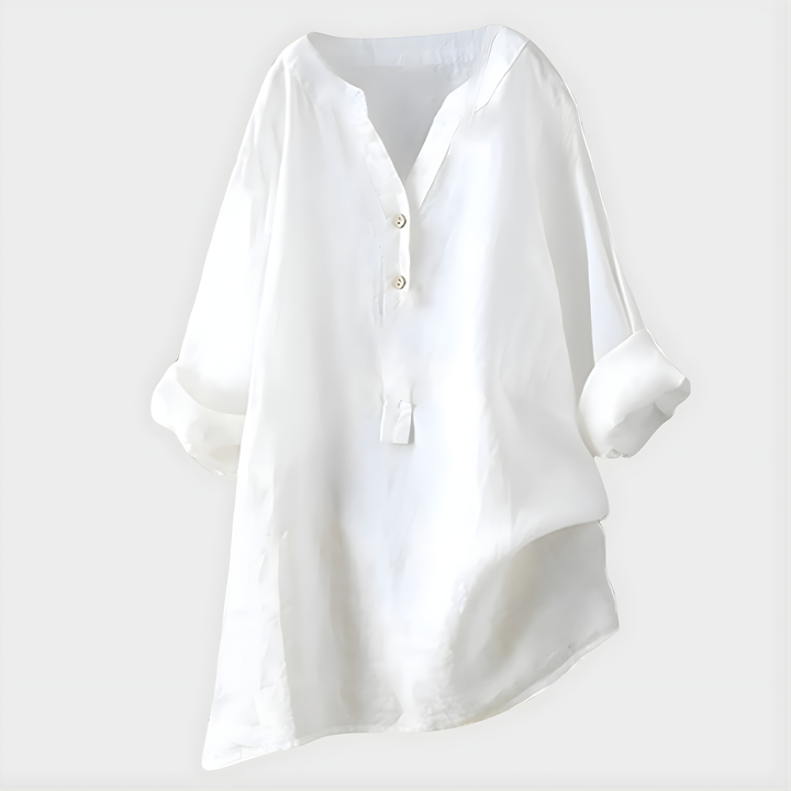 HANNA | COTTON-LINEN V-NECK BLOUSE FOR WOMEN