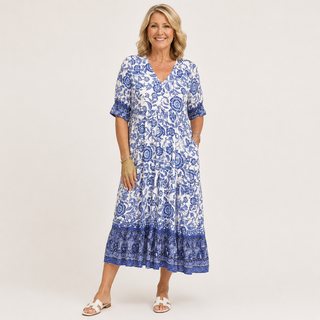 KEISHA | GRACEFUL V-NECK FLORAL DRESS FOR WOMEN