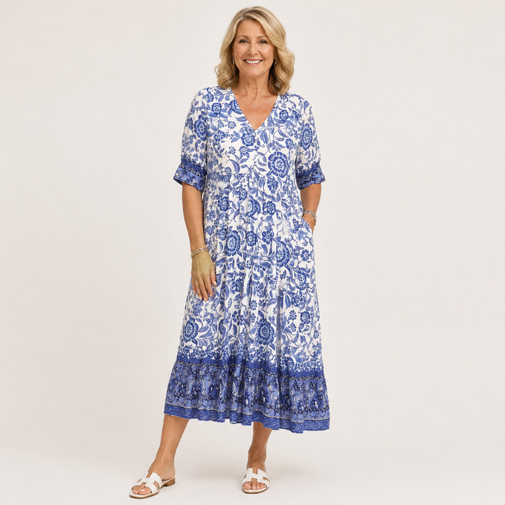 KEISHA | GRACEFUL V-NECK FLORAL DRESS FOR WOMEN