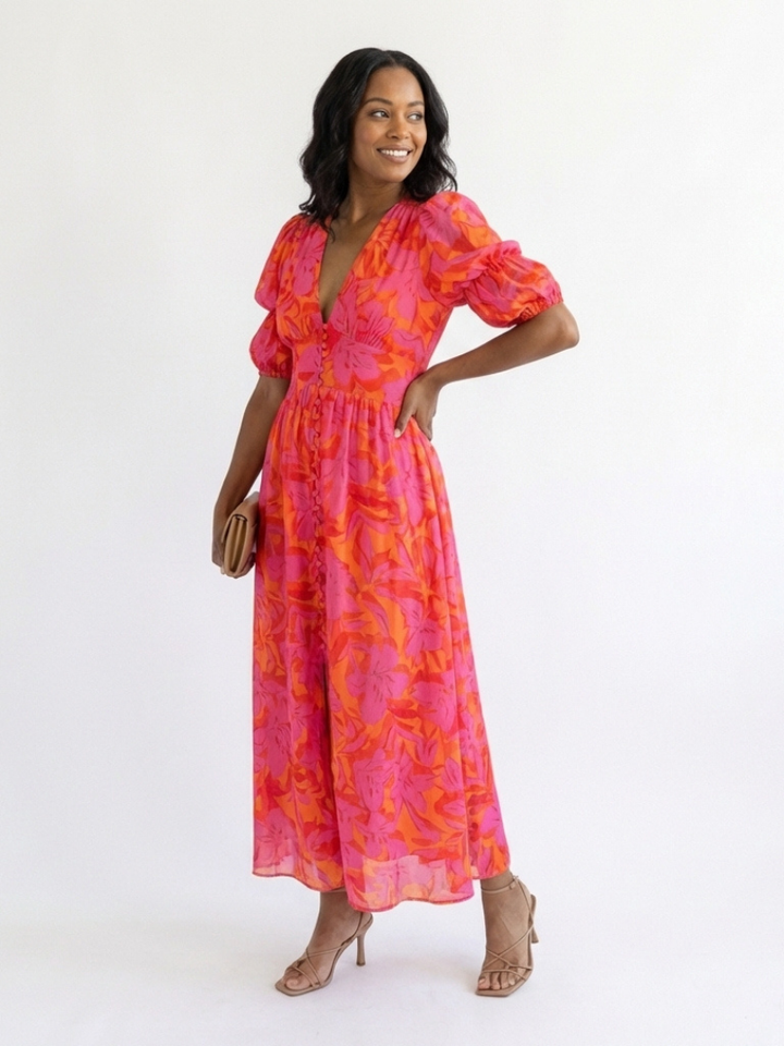 DAGNY | NECK SLEEVE MIDI DRESS FOR WOMEN