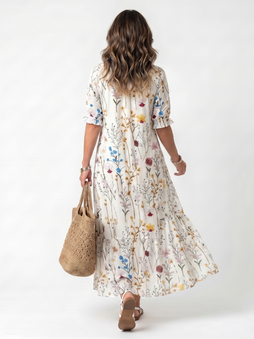 SYLVIE | BOTANICAL PRINT MIDI DRESS FOR WOMEN