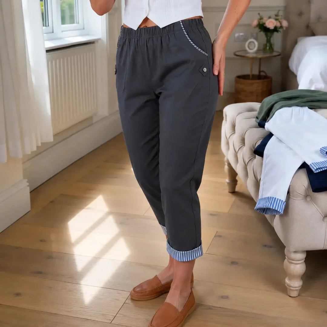 WEARBELLA | STRIPED CUFF CROPPED TROUSERS FOR WOMEN