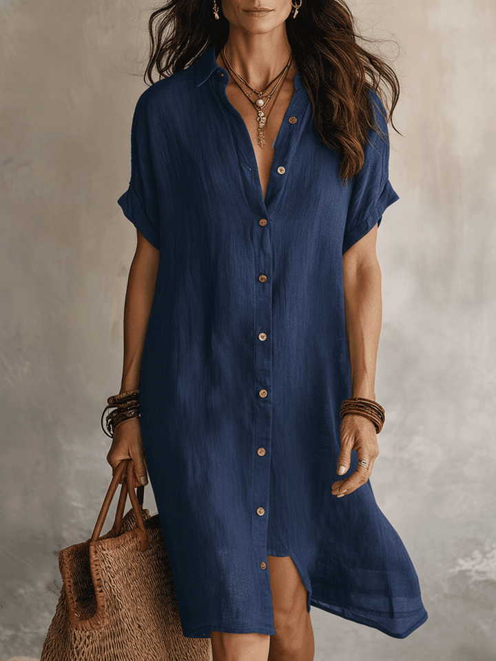DOROTHEA | BUTTON-DOWN LINEN MIDI DRESS FOR WOMEN