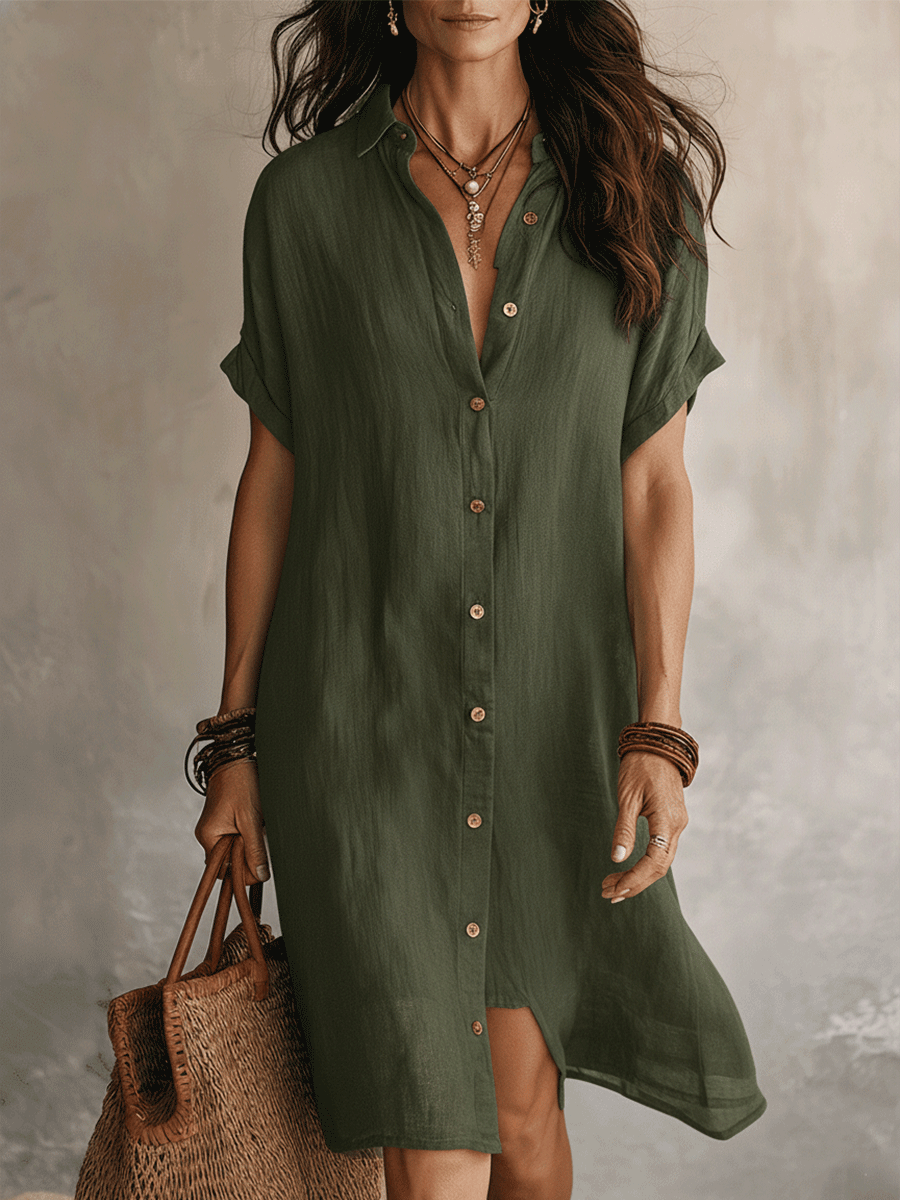 DOROTHEA | BUTTON-DOWN LINEN MIDI DRESS FOR WOMEN