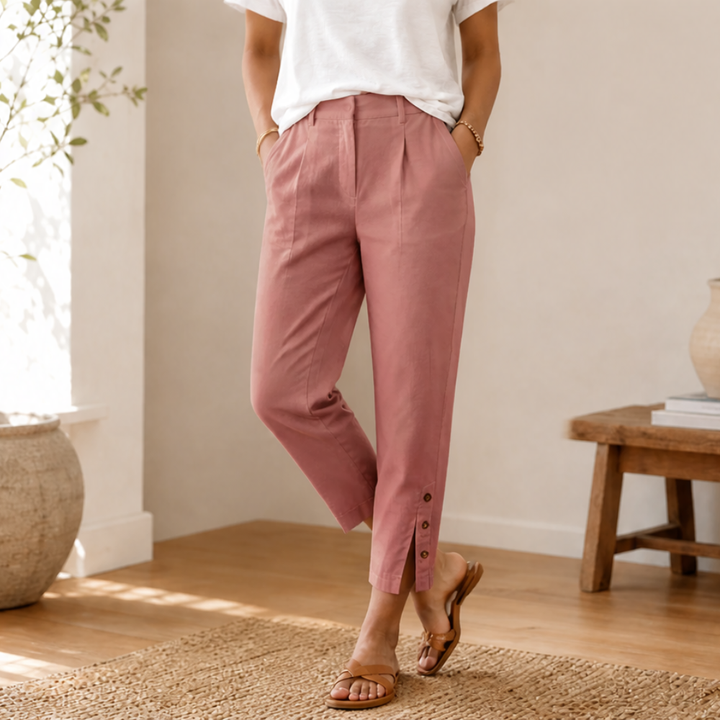 LUNESSA | BUTTON-HEM CROPPED COTTON PANTS FOR WOMEN