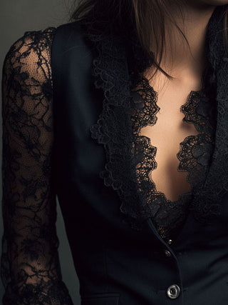 AGATA | BLACK SHEER-SLEEVE BLAZER TOP FOR WOMEN