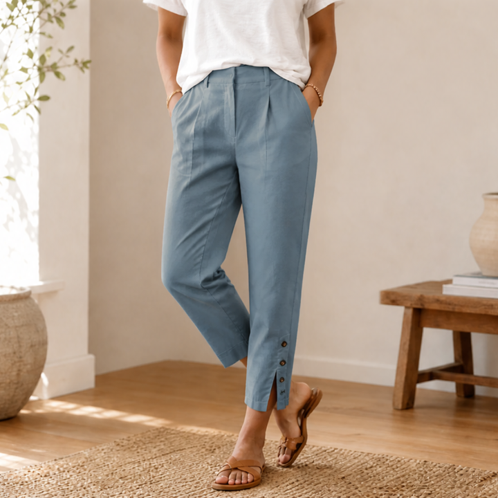 LUNESSA | BUTTON-HEM CROPPED COTTON PANTS FOR WOMEN