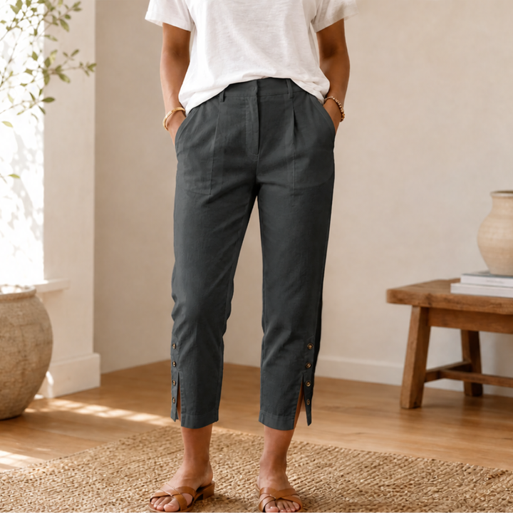 LUNESSA | BUTTON-HEM CROPPED COTTON PANTS FOR WOMEN