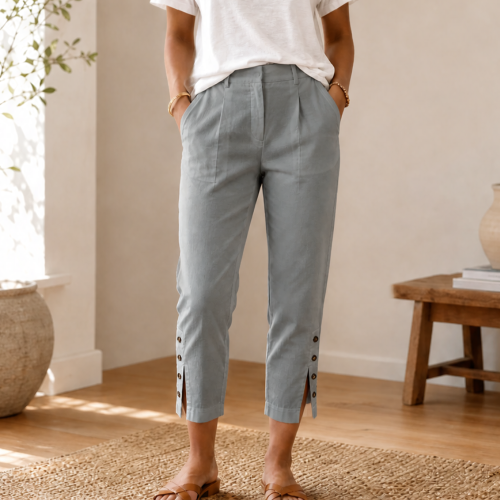 LUNESSA | BUTTON-HEM CROPPED COTTON PANTS FOR WOMEN