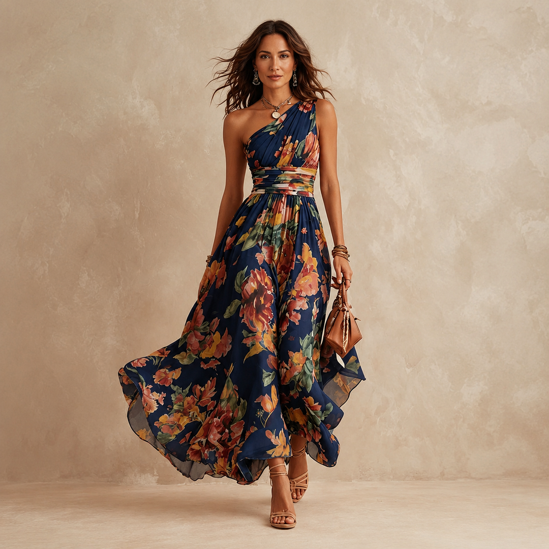 CELESTE | ONE-SHOULDER FLORAL MAXI DRESS FOR WOMEN