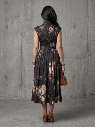 GRETA | NECK PLEATED MIDI DRESS FOR WOMEN