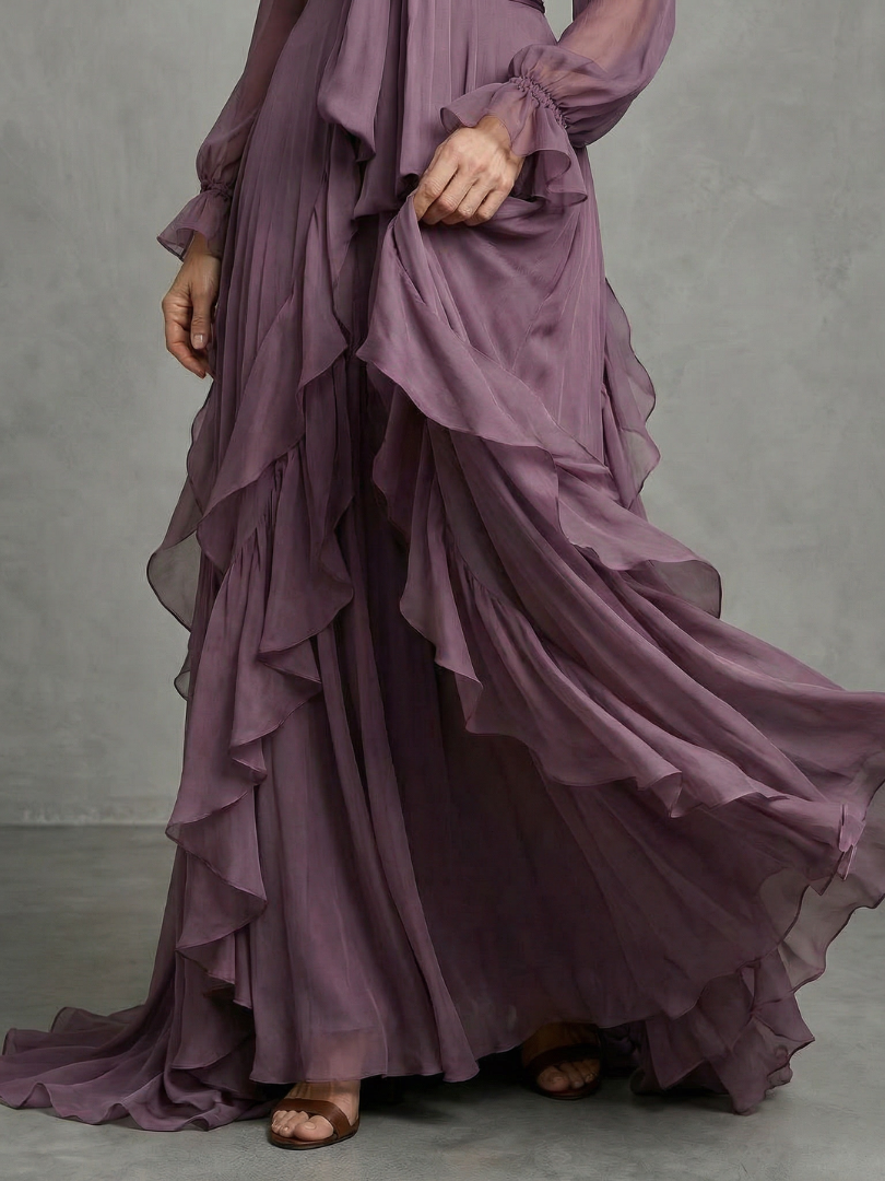 DEMETRIA | TIE NECK MAXI DRESS FOR WOMEN