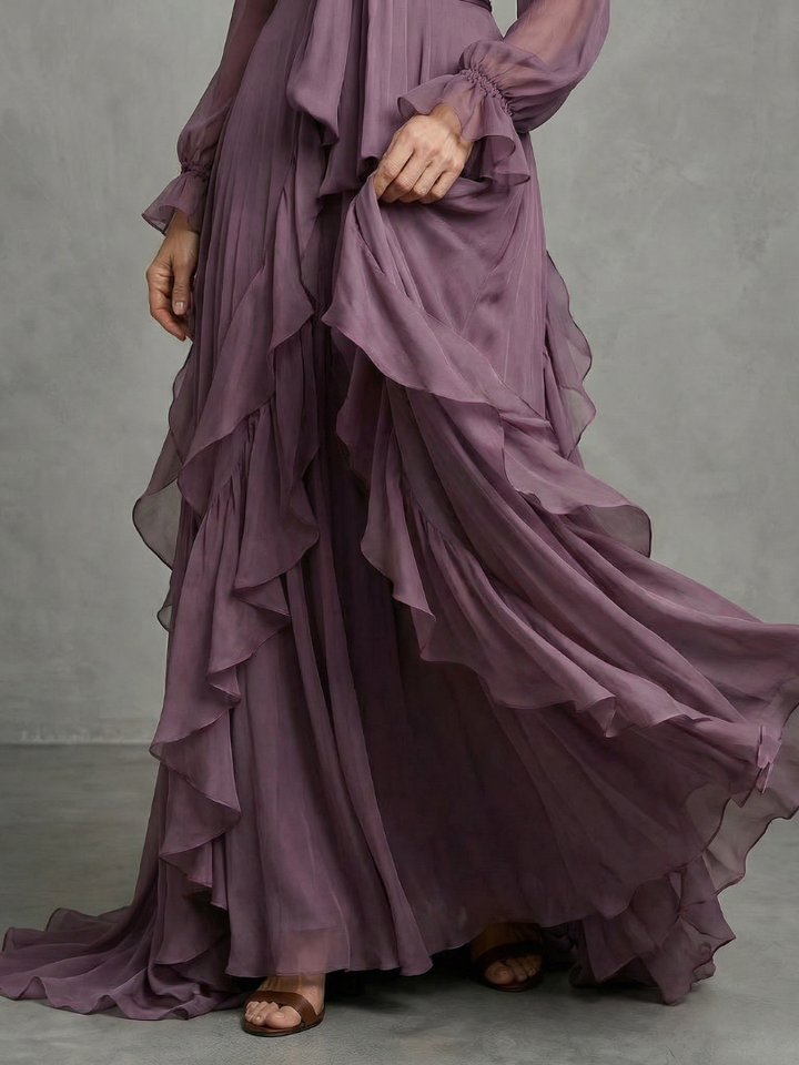 DEMETRIA | TIE NECK MAXI DRESS FOR WOMEN