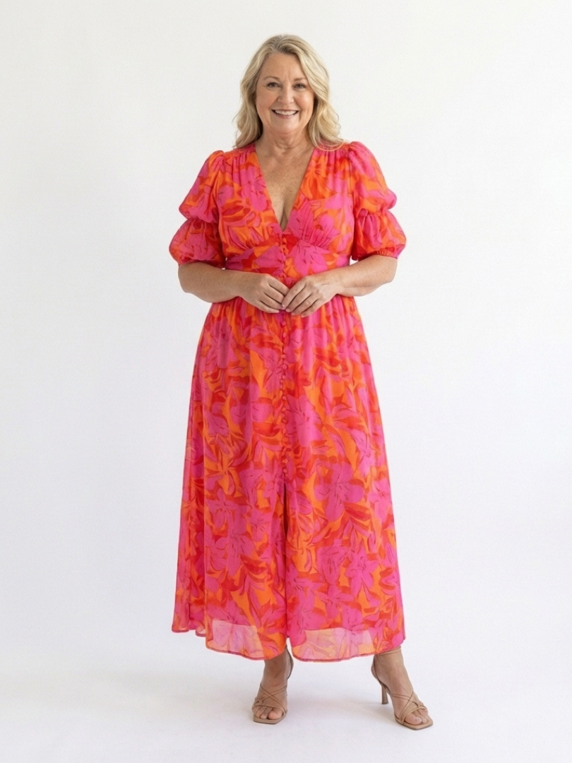 DAGNY | NECK SLEEVE MIDI DRESS FOR WOMEN