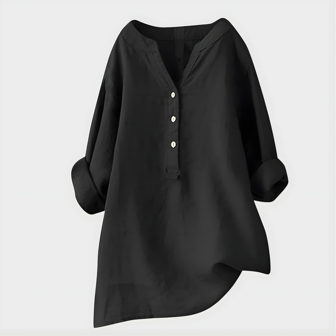 HANNA | COTTON-LINEN V-NECK BLOUSE FOR WOMEN