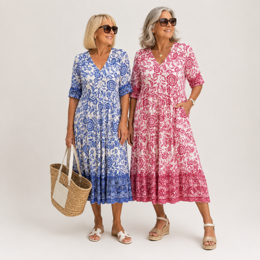 KEISHA | GRACEFUL V-NECK FLORAL DRESS FOR WOMEN