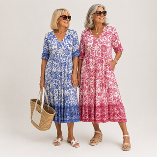 KEISHA | GRACEFUL V-NECK FLORAL DRESS FOR WOMEN