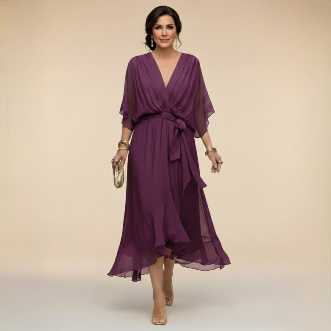 DAGMAR | V-NECK MIDI DRESS FOR WOMEN