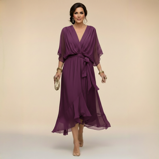 DAGMAR | V-NECK MIDI DRESS FOR WOMEN