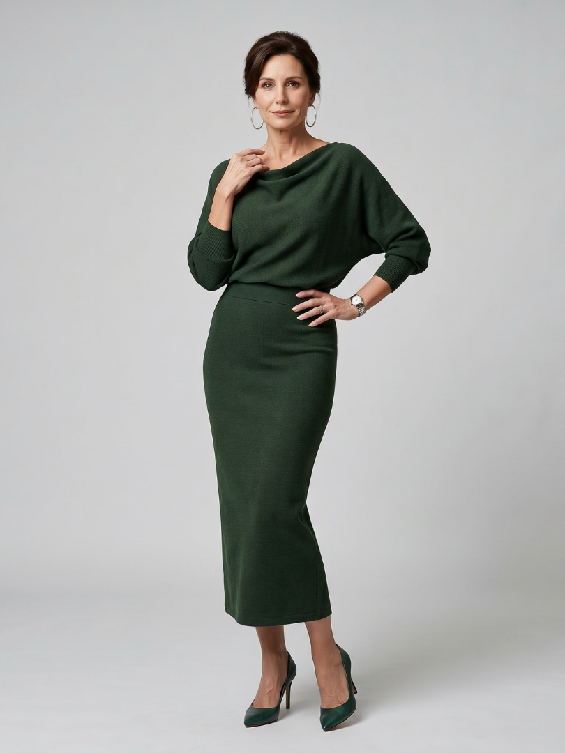 ROMY | DRAPED NECKLINE MIDI DRESS FOR WOMEN
