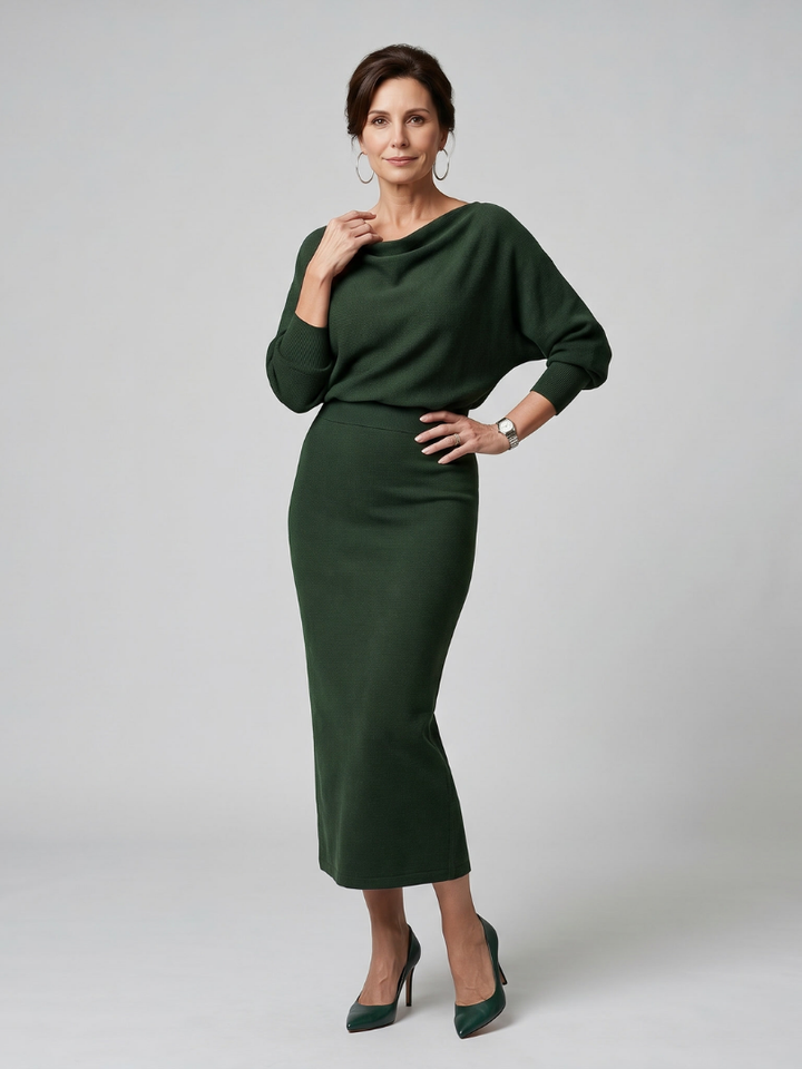ROMY | DRAPED NECKLINE MIDI DRESS FOR WOMEN
