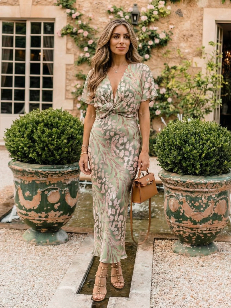LORRAINE | ABSTRACT NECK MIDI DRESS FOR WOMEN